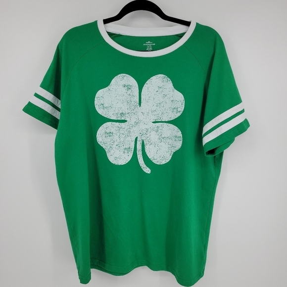 Celebrate! St Patricks Day Womens Green and White Faded 4 Leaf Clover Top SizeXL - Picture 7 of 8